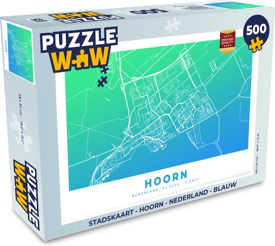 Puzzel Stadskaart - Hoorn - Nederland - Blauw - Legpuzzel - Puzzel 500 stukjes - Plattegrond