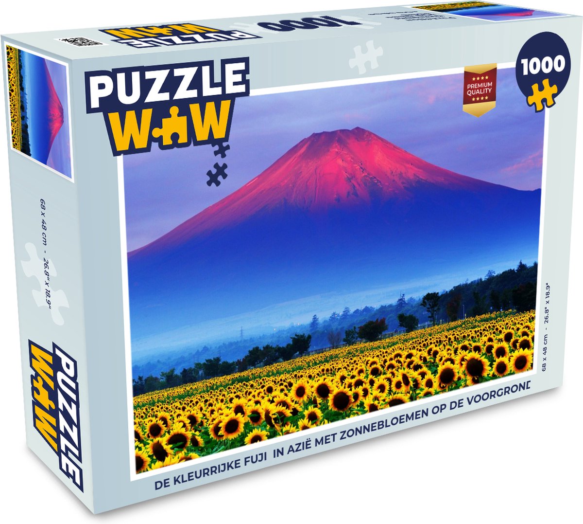 Puzzel De kleurrijke Fuji in Azië met zonnebloemen op de voorgrond - Legpuzzel - Puzzel 1000 stukjes volwassenen