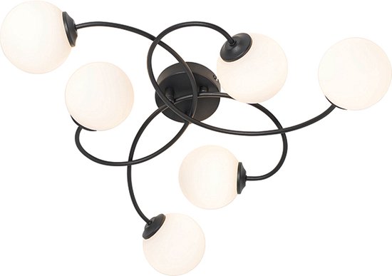 QAZQA athens-opal - Moderne Plafondlamp - 6 lichts - L 52 cm - Wit - Woonkamer | Slaapkamer | Keuken