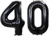 Folie Ballon Cijfer 40 Jaar Zwart Verjaardag Versiering Helium Cijfer Ballonnen Feest versiering Met Rietje - 86Cm