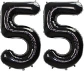 Folie Ballon Cijfer 55 Jaar Zwart Verjaardag Versiering Helium Cijfer Ballonnen Feest versiering Met Rietje - 86Cm