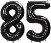Folie Ballon Cijfer 85 Jaar Zwart Verjaardag Versiering Helium Cijfer Ballonnen Feest versiering Met Rietje - 86Cm