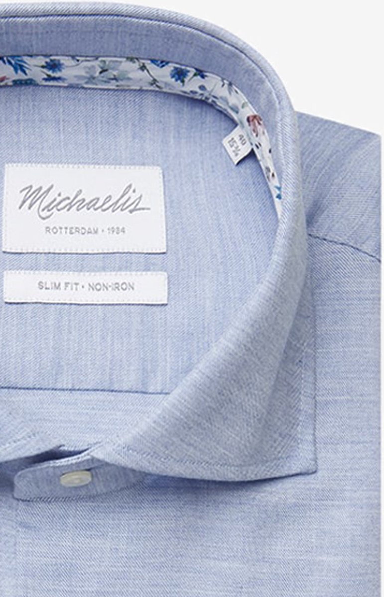 Michaelis slim fit overhemd - twill heren shirt - lichtblauw (contrast) - Strijkvrij - Boordmaat: 42