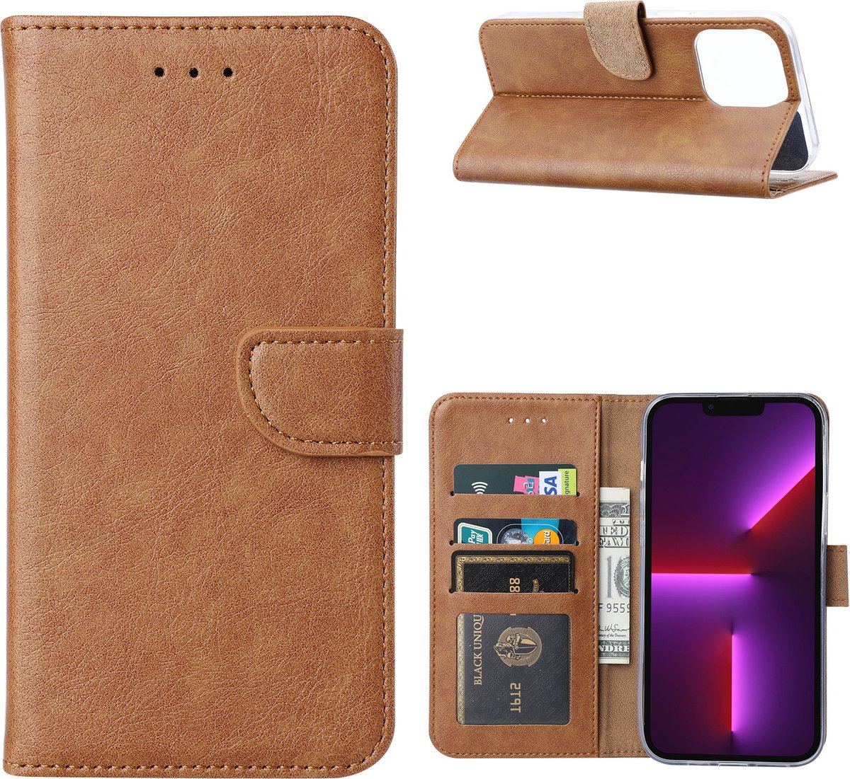 Hoesje Geschikt voor iPhone 14 Pro Max portemonnee Bookcase – Bruin