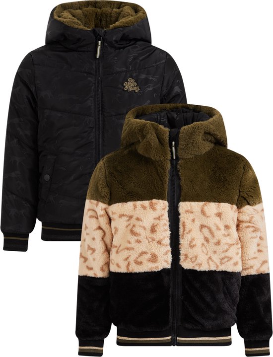 WE Fashion Meisjes reversible jas met capuchon en imitatiebont
