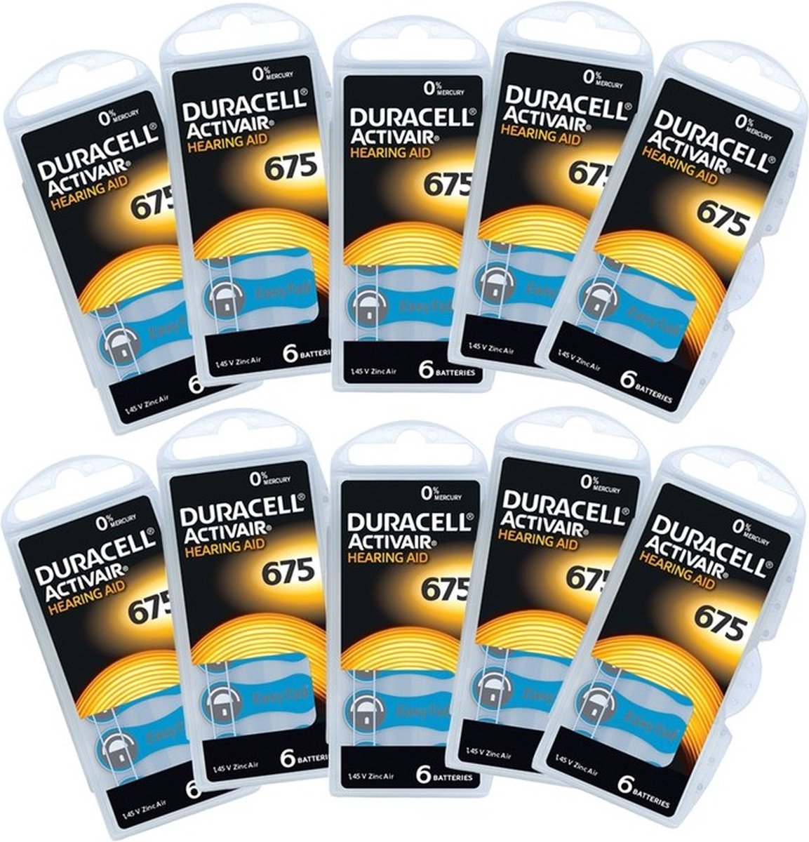 Hoortoestel batterijen Duracell Activair 675, 60 stuks