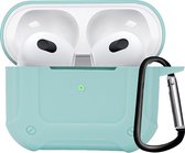 Hoesje Geschikt voor AirPods 3 Hoesje Siliconen Case Schockproof Met Karabijnhaak - Hoes Geschikt voor Apple AirPods 3 Case Hoesje - Mint