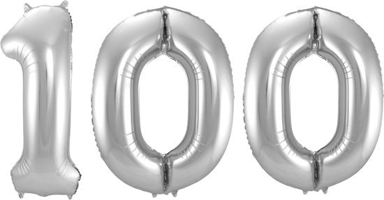 Ballon Cijfer 100 Jaar Zilver Helium Ballonnen Verjaardag Versiering Cijfer Ballon Feest Versiering Met Rietje - 86Cm