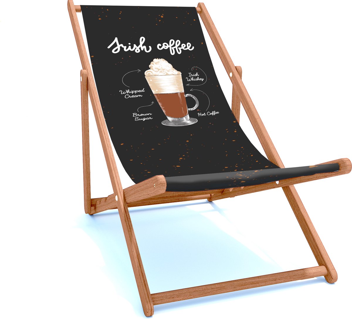 Holtaz Strandstoel Hout Inklapbaar Comfortabele zonnebed ligbed met verstelbare lighoogte houten frame met stoffen Motief 44