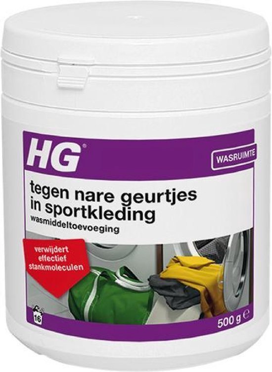HG tegen nare geurtjes in sportkleding wasmiddeltoevoeging - 500gr - ook bruikbaar voor handdoeken en andere kleding - elimineert 100% stankmoleculen - biologisch afbreekbaar