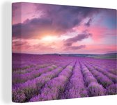 OneMillionCanvasses - Canvas - Schilderij - Bloemen - Lavendel - Zon - Wolken - Paars - Canvas bloemen - Foto op canvas - 120x90 cm - Schilderijen op canvas - Muurdecoratie