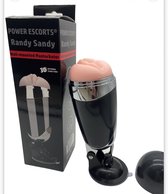 Power Escorts - Randy Sandy - Masturbateur vibrant avec ventouse - Sextoy pour homme - Vibromasseur pénis et gland - Vagin artificiel - Masturbateurs - 22 cm - Coffret cadeau de Power Escorts - BR03 - Noir - beige