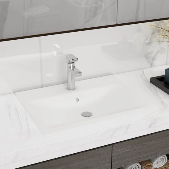 Évier de luxe rectangulaire en céramique avec trou pour robinet 60 x 46 cm  (blanc) | bol.com