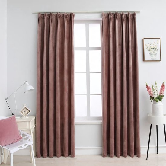 Gordijnen verduisterend 2 st met haken 140x225 cm fluweel beige