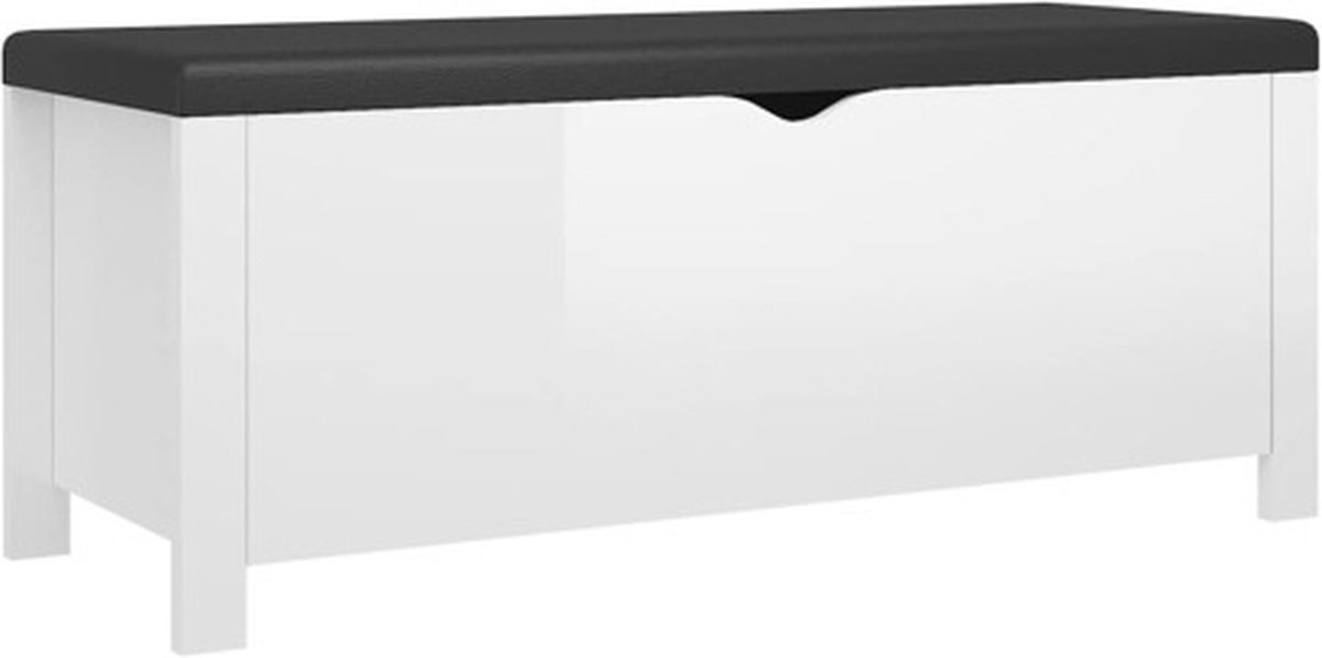 vidaXL - Opbergbox - met - kussen - 105x40x45 - cm - bewerkt - hout - hoogglans - wit