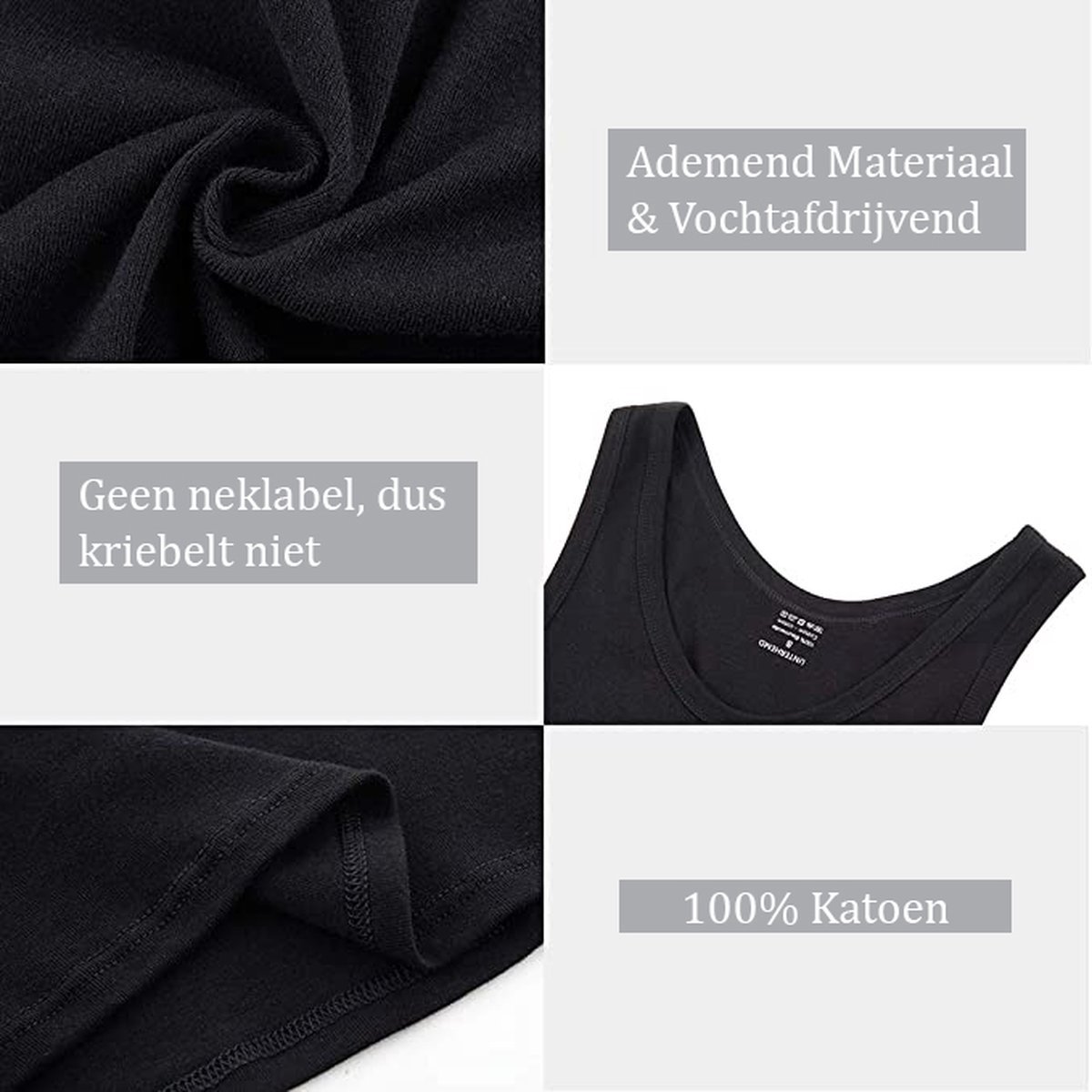 Irge Ondergoed voor heren, 3-delige set, stretch, katoen, ronde hals, V-hals, T-shirt, fijne platte naden, herenshirt, zwart, wit en gekleurd, XXL