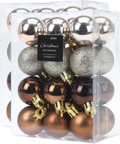 48x stuks mini kerstballen mix herfstkleuren glans/mat/glitter kunststof diameter 3 cm - Kerstboom versiering