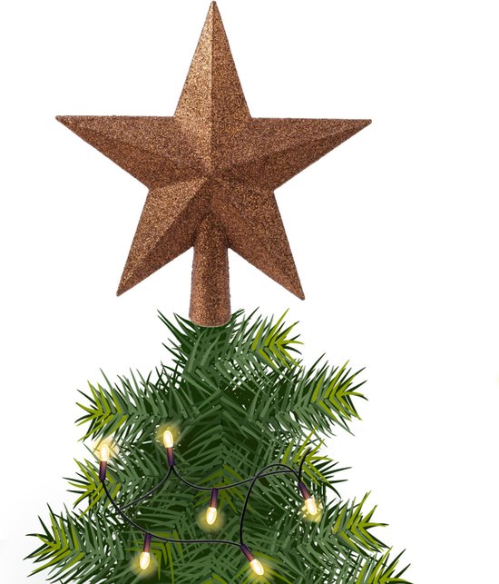Kerstster/kerstboom piek/topper koper H19 cm glitter Kerstversiering