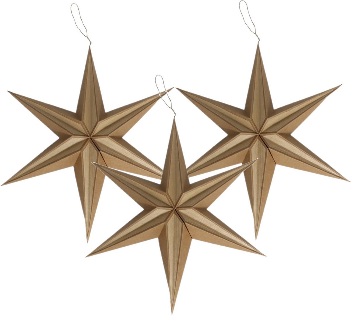 Gerimport Decoratie kerstster - 3x stuks - bruin - 40 cm - papier - kerststerren lampion