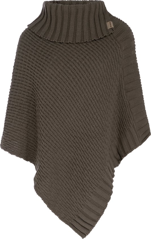 Knit Factory Nicky Gebreide Poncho - Met sjaal kraag - Dames Poncho - Gebreide mantel - Bruine winter poncho - Cappuccino - One Size