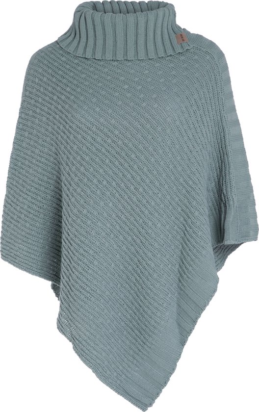 Knit Factory Nicky Gebreide Poncho - Met sjaal kraag - Dames Poncho - Gebreide mantel - Groene winter poncho - Stone Green - One Size