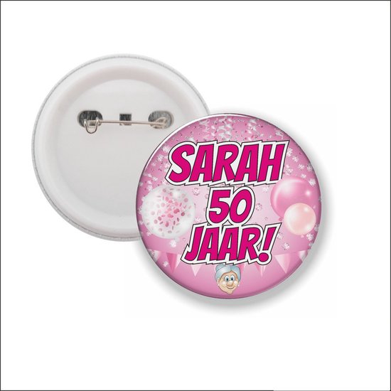 Button Met Speld 58 MM - Sarah 50 Jaar!