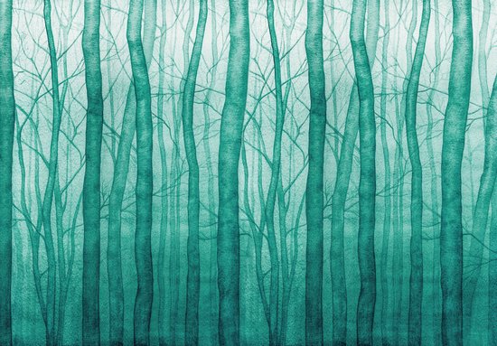 Fotobehang - Vlies Behang - Aquarel Geschilderde Bomen - Bos - 416 x 254 cm