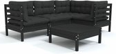 vidaXL - 5-delige - Loungeset - met - kussens - grenenhout - zwart