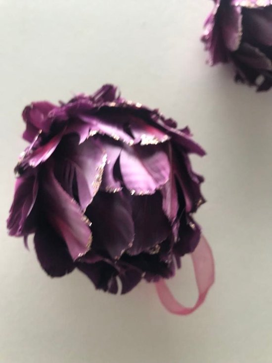 Pendentifs de Noël de Luxe 2pcs bordeaux avec des ornements de boule de fleur de paillettes d'or 9cm