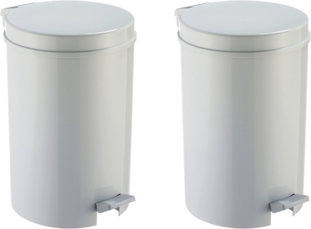 2x Grijze pedaalemmer/vuilnisbak 39 cm 12 liter - Afvalemmers badkamer/toilet/keuken