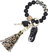 YONO Key Bracelet Women - Porte-clés avec pompon et bracelet en Perles - Léopard