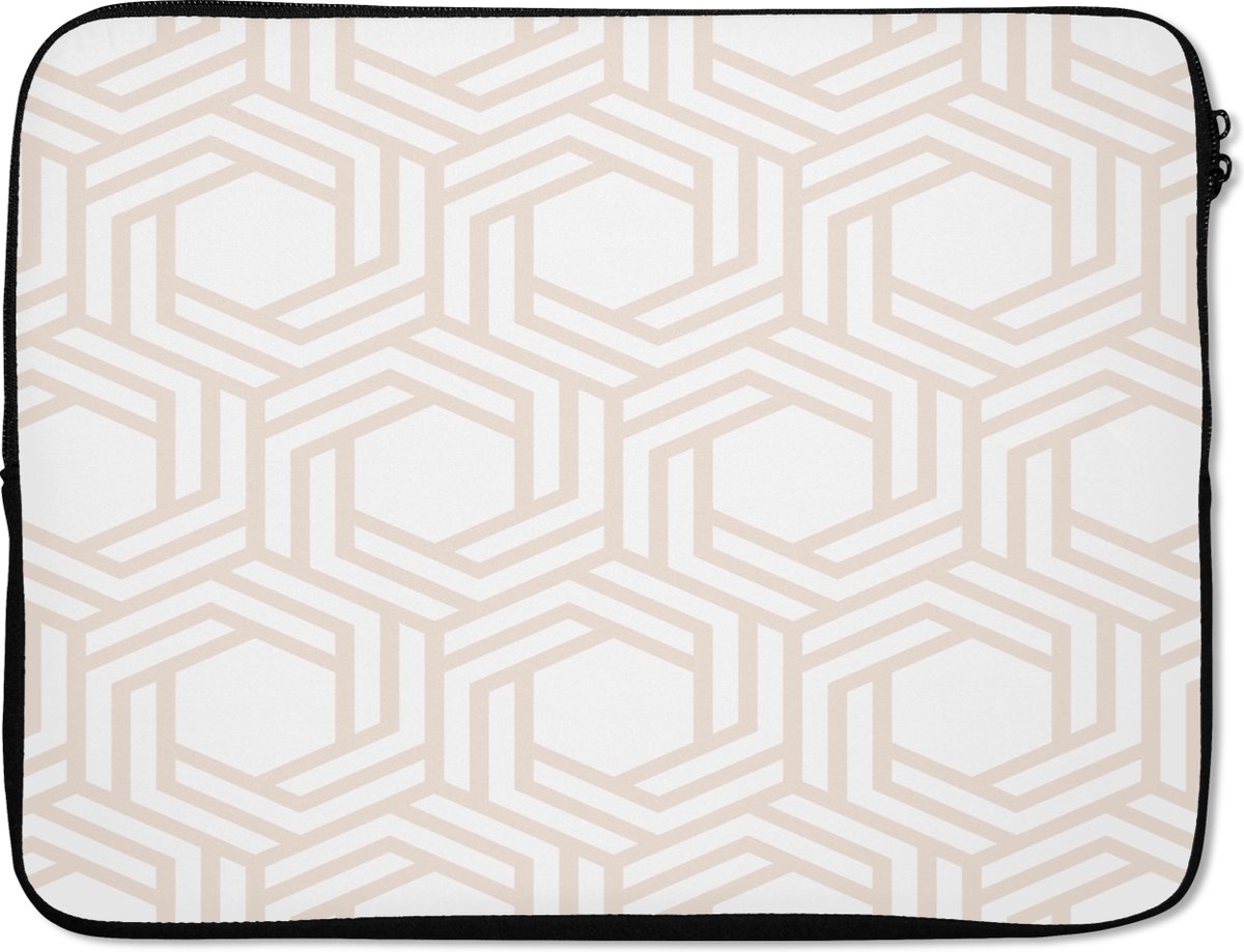 Laptophoes - Laptoptas - Laptop - Patronen - Beige - Wit - Geometrie - Design - 15 6 Inch - Laptop cover