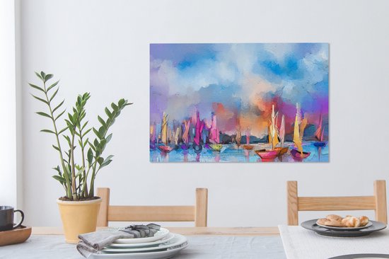 Toile - Peinture à l'huile - Bateaux - Water - Voile - 90x60 cm - Peintures sur toile - Habitat