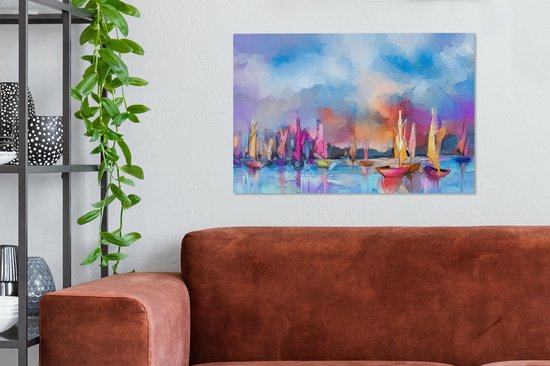 Toile - Peinture à l'huile - Bateaux - Water - Voile - 90x60 cm - Peintures sur toile - Habitat