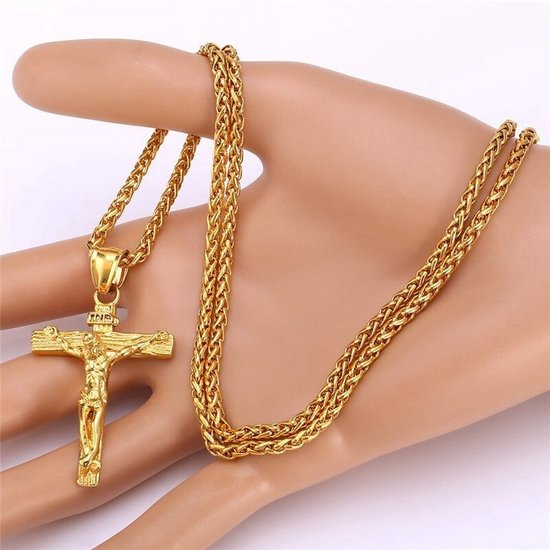 WiseGoods Collier de Luxe avec pendentif croix pour homme - Colliers - Collier - Pendentifs Jésus - Bijoux - Bijoux - Cadeau homme - Or