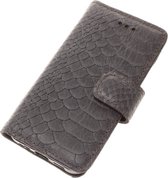 Made-NL Handgemaakte iPhone 14 Pro book case Antraciet reliëf Slangenprint robuuste hoesje