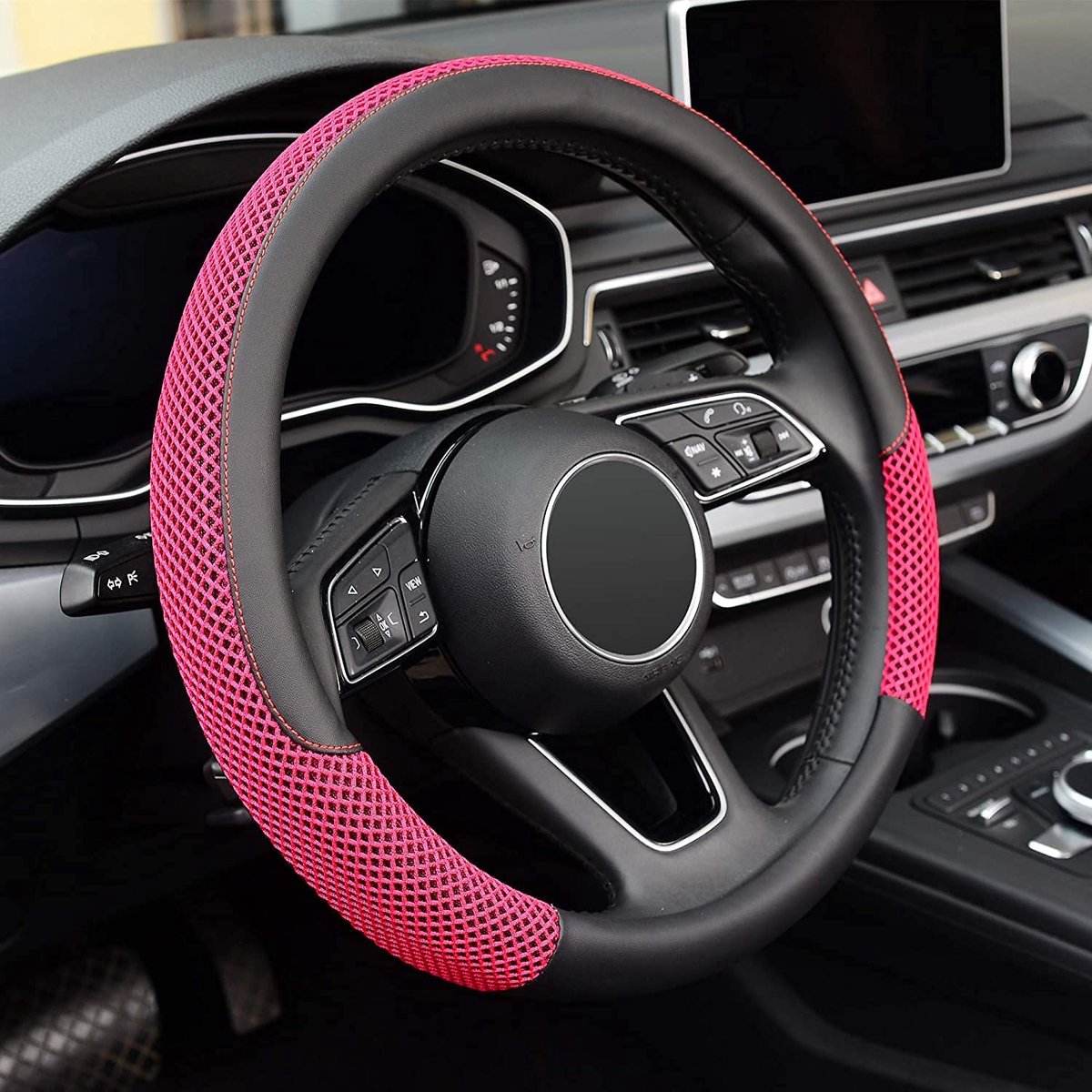 Pahajim Auto Stuurhoes voor Vrouwen Mannen Universele PU Lederen Stuurwiel Accessoires Anti Slip 14,5-15 Inch (37-38cm) Forro Volante Carro (Wit