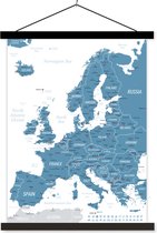 Posterhanger incl. Poster - Schoolplaat - Gedetailleerde kaart van Europa - 90x120 cm - Zwarte latten