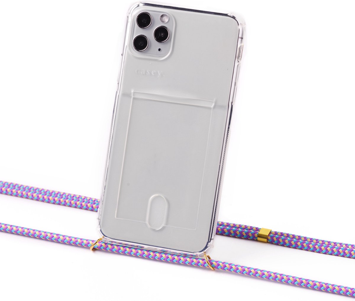 Apple 13 mini silicone hoesje transparant met koord lila camouflage