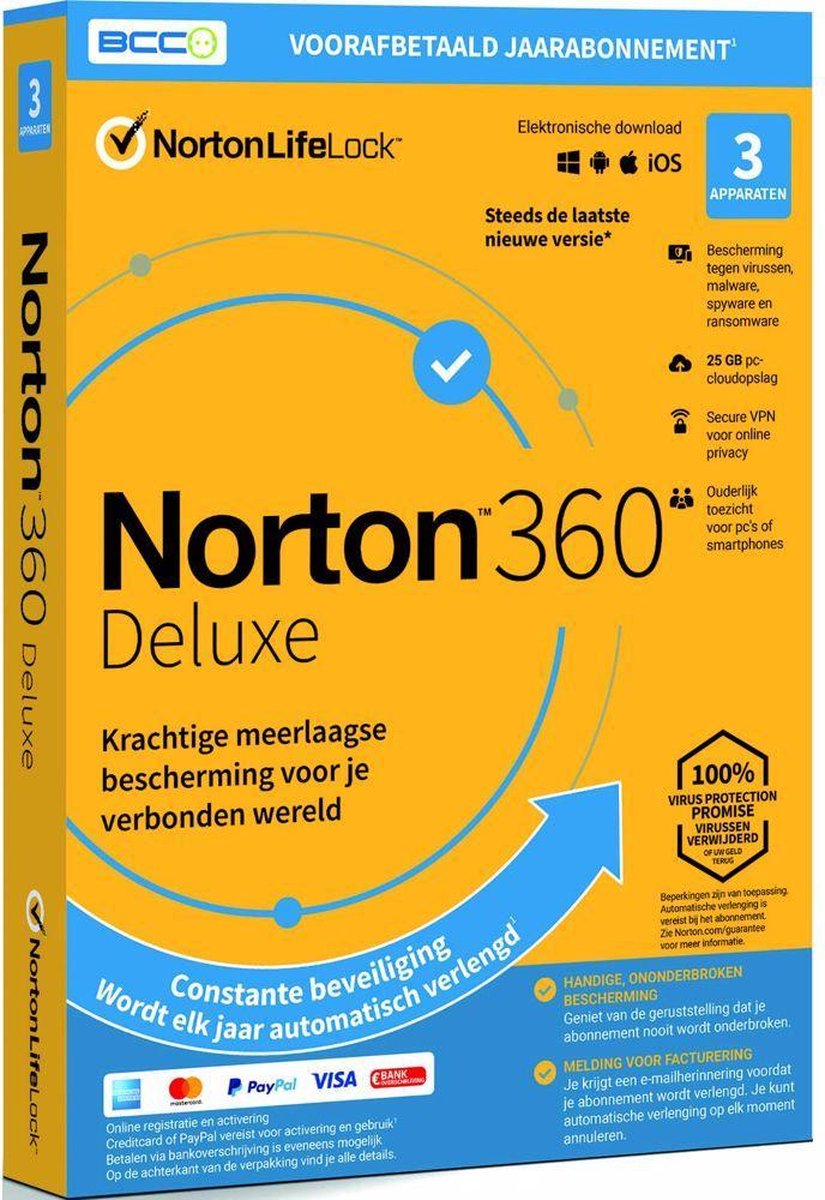 Norton antivirus 360 Deluxe 25GB - 1 jaarlicentie - 3 devices - Norton