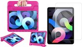 iPad Air 2022 / 2020 Hoes - Screen Protector GlassGuard - Kinder Back Cover Kids Case Hoesje Roze & Screenprotector