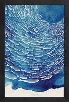 JUNIQE - Poster in houten lijst Fish Shoal -30x45 /Blauw & Wit