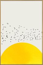 JUNIQE - Poster met kunststof lijst A Thousand Birds -13x18 /Geel