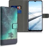 kwmobile telefoonhoesje voor Samsung Galaxy A12 - Hoesje met pasjeshouder in blauw / grijs / zwart - Sterrenstelsel en Boom design