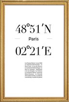 JUNIQE - Poster met houten lijst Coördinaten Parijs -30x45 /Wit &