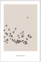 JUNIQE - Poster met kunststof lijst Bird And Birds -13x18 /Bruin &