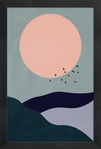 JUNIQE - Poster met houten lijst Tidal -13x18 /Grijs & Groen