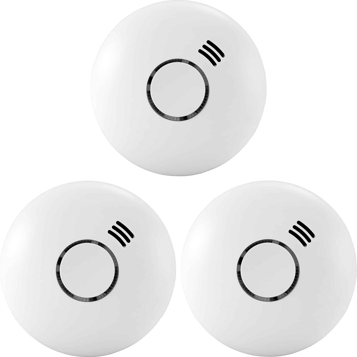 Alecto SA-43 Draadloos Koppelbare Rookmelder, 3 stuks - Design, Test-en Resetknop - Wit