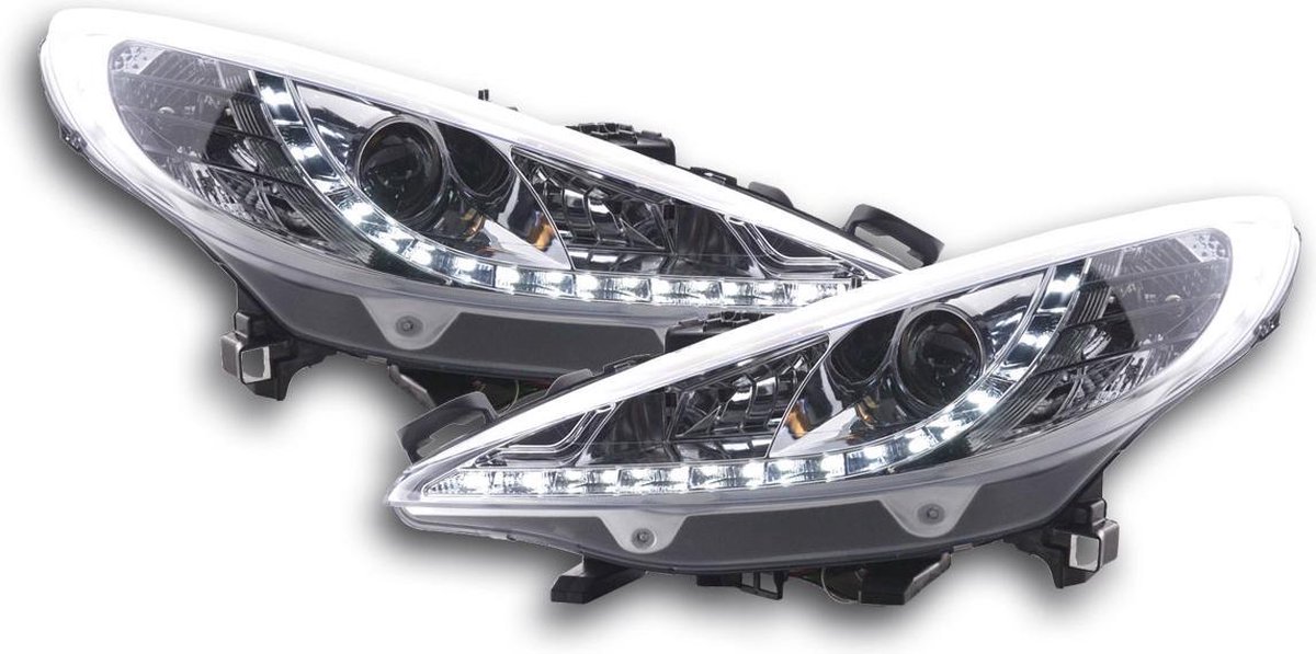 PHARES POUR PEUGEOT 207 06-12 DAYLIGHT LED CHROMÉ + MOTEUR