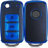 kwmobile autosleutelhoes compatibel met VW Skoda Seat 3-knops autosleutel - TPU beschermhoes in blauw / zwart - Autosleutelcover